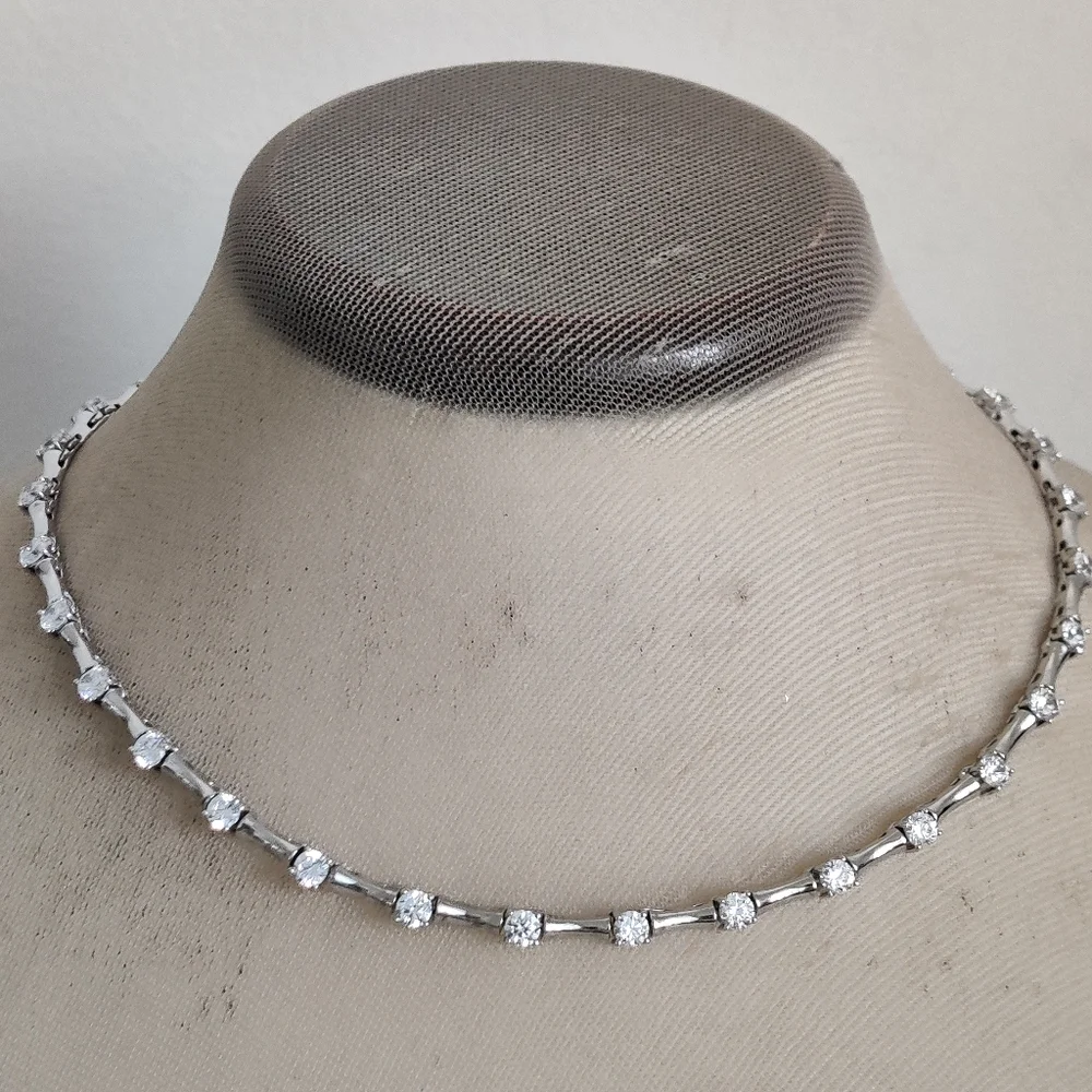 Elegant Sterling Silver and Cubic Zirconia Station Necklace - Picture 9 of 16